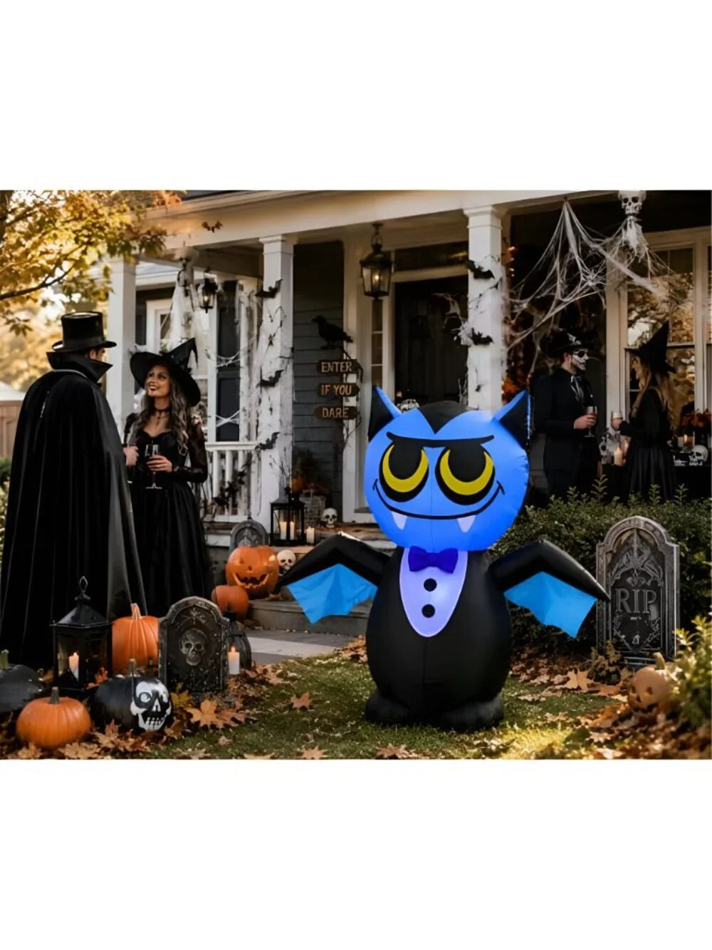 4FT Halloween Inflatable Vampire Bat Decoration with LED Lights, Cute Blow Up